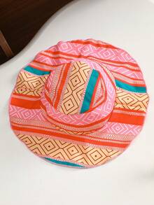 3pcs/Set Girls Casual Geometric Print Sleeveless Top + Matching Allover Print Hat And Capri Pants Outdoor Suit, Spring/Summer - Multicolor - View 8