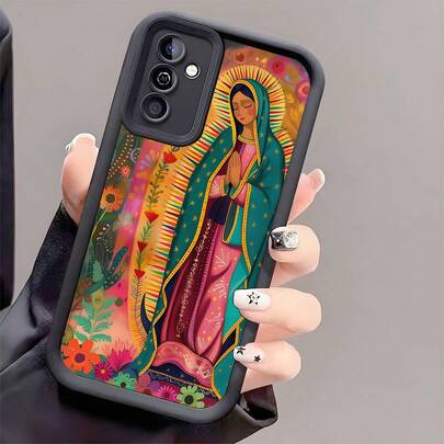 1 pieza Funda de teléfono protectora antideslizante y gruesa con diseño floral de la Virgen María, compatible con iPhone, Honor, Redmi, Galaxy