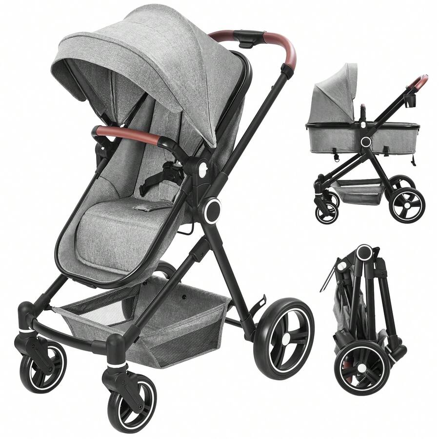 Silla de Paseo Ligera Tipo Paraguas para Bebés, Carrito de Bebé Reclinable con Capota y Cesta Grande, Doble Bandeja para Padres e Hijos, Plegado Compacto para Viajes - Gris - Ver 1