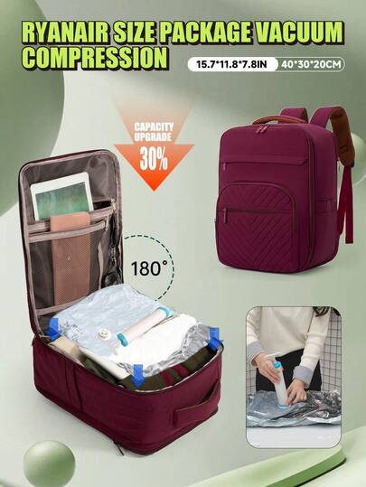 Airplane- Carry-On Backpack With Vacuum Compression System & Pump - Expandable Cabin Bag For Ryanair/, 40x30x20 Tui Design, Heavy-Duty Laptop Computer Bag (39.62cm), Multi-Compartment Travel Backpack