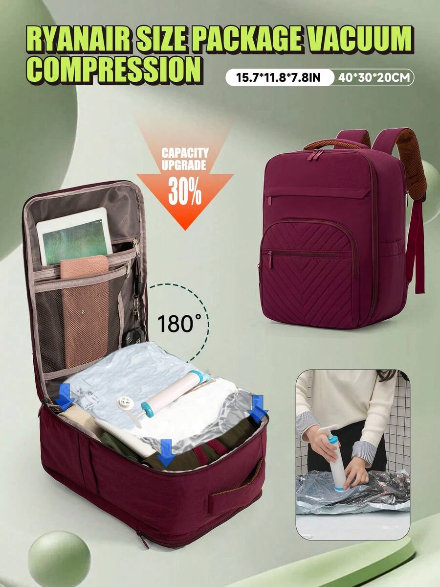 飞机随身背包，带真空压缩系统和气泵 - 可扩展客舱行李包，适用于瑞安航空/，40x30x20 Tui 设计，重型笔记本电脑包（39.62厘米），多隔层旅行背包 - 附真空壓縮裝置 - 查看 1