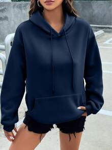 Speed mate [Primavera] Sudadera con capucha para mujer con bolsillo canguro - Pullover suelto y ligero adecuado para primavera y otoño - Azul Marino - Ver 3