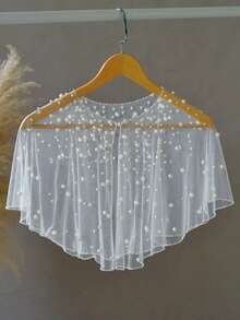 一件缀满珍珠串珠的华丽新娘披肩，优雅短款开衫毛衣，适合婚礼、正式场合、派对等场合的配饰外套 - A - 查看 10