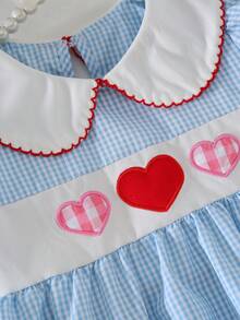 Toddler Girls' Peter Pan Collar Ruffle Hem Short Sleeve Heart Print Dress, Elegant & - Blue - View 5