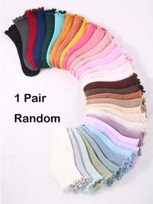 8/1 Đôi tất trẻ em viền bèo màu ngẫu nhiên, tất bèo hình trái tim cầu vồng và màu trơn, tất thể thao chạy bộ cho năm học mới, tất đi biển mùa hè cho bé gái, quà tặng ngày Valentine - Nhiều màu - Xem 8