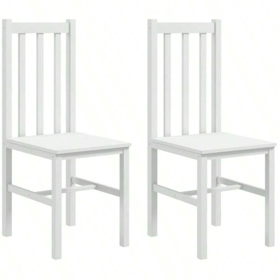 Dining Chairs, Set Of 2, Kitchen Chairs, Dining Chairs With Backrest, Living Room Chairs, Weight Capacity Up To 120 Kg, Pine Wood, White - White - View 1