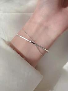 1件优雅女士几何双层手链，简约ins风设计，时尚简约，适合日常佩戴，情人节礼物 - 銀色 - 查看 4