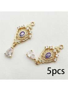 5 件复古优雅铜锆石镂空水滴吊坠 DIY 珠宝配饰、耳环、项链、发夹、宫廷风格 - 彩色 - 查看 13