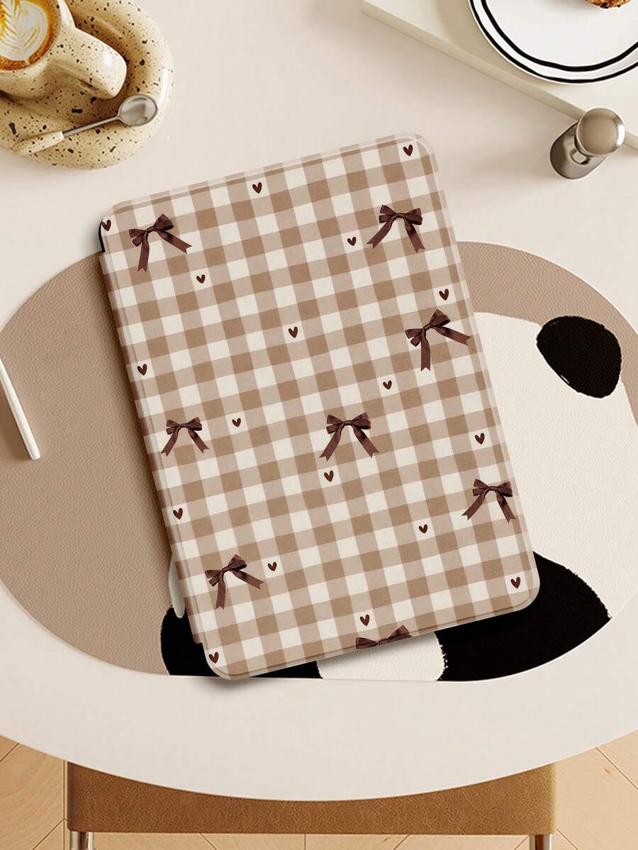 1 件装时尚蝴蝶结爱心格子图案保护套，适用于 Kindle 2024、Kobo、Kindle NK 11/Kindle 儿童版/Kindle Paperwhite 5，电子书阅读器保护套，带自动唤醒/睡眠功能，轻巧便捷，完美贴合，保护您的阅读设备。 - 彩色 - 查看 1