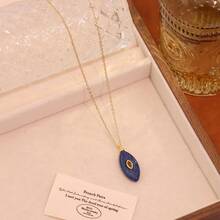 Freegrow 1件装立方氧化锆和天然石吊坠项链，不锈钢材质，适合女性日常佩戴 - 金色 - 查看 11