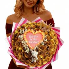 Custom Burning Reveal Bouquet With Hidden Message Reveal Fake Roses Handmade Blue Ribbon For Proposal Self-Assembly Burn Away Flowers Eternal Forever Flowers - Burn-golden - View 1