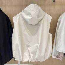 Áo vest nữ kiểu dáng mới mùa xuân 2026, có mũ trùm đầu, màu trơn, thời trang, không tay, đa năng và tôn dáng. - Màu be - Xem 2