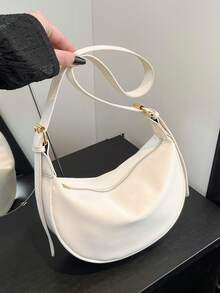 Fashionable New Women's Shoulder Bag, Solid Color Minimalist PU Leather, Suitable For Dates, Shopping, Versatile & Elegant - White - View 5