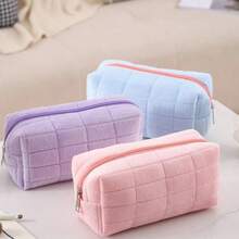 4 piezas Bolsa de maquillaje de felpa a cuadros, bolsa de aseo de viaje de gran tamaño con cremallera, bolsa de almacenamiento multifuncional adecuada para la organización del hogar y viajes al aire libre, viajes de negocios (1/4 piezas seleccionables), para vacaciones en la playa, colección de baño, colección de dormitorio, gran capacidad - Multicolor - Ver 9