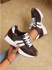 Shoes Retro Chunky Sneakers Instep Bulky Running Sneakers For Women, Shoes For Women - Màu nâu được nâng cấp - Xem 2