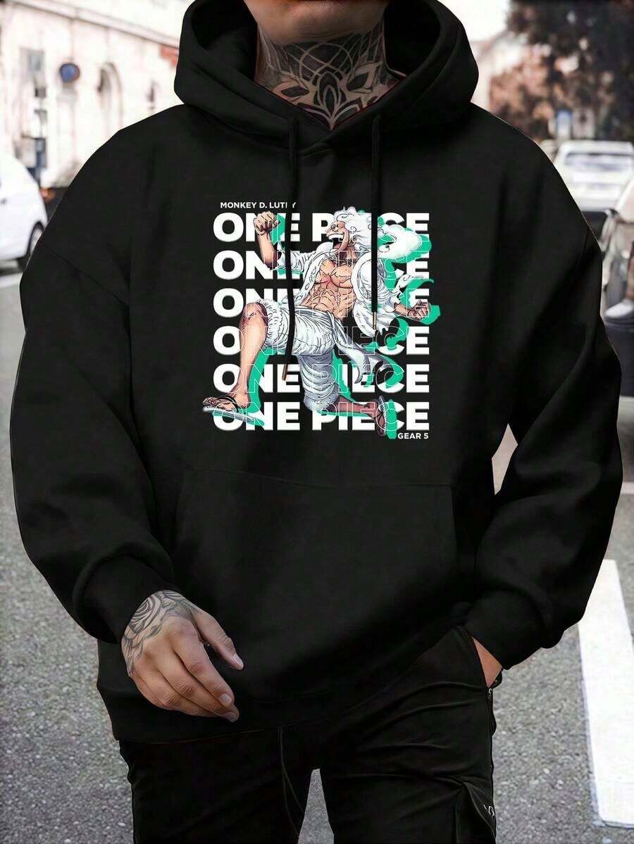Fashionable Men's Hoodie With Print - Black - View 1