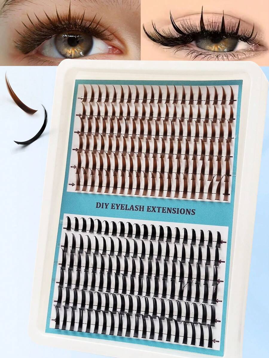 Rikuaild New 240 Pcs D CurI Brown+Black Spiky Fairy Manga Lashes 12-20mm Spiky Lash Extension Soft Wispy Thick Lash Clusters Dramatic Volume Eyelash Fairy Cosplay Suitable For Eid Holiday Party Wedding Bridesmaid Travel Vocation Beach Seaside Makeup - D - View 1