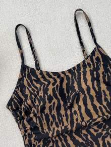 2026 Women's Fashionable Sexy Striped One-Piece Swimsuit, Yellow Zebra Print, Spaghetti Straps, Side Tie Design, Suitable For Summer Vacation, Beach Holiday - Yellow Zebra Stripes - View 4