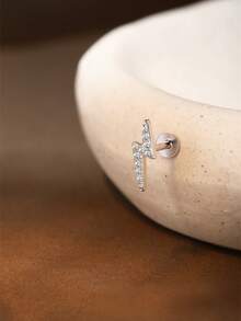 EleRunis 1PC 0.1ct Moissanite Diamond 925 Sterling Silver Star Heart Asymmetric Evil Eye Stud 18K Gold Plated Flat Back Cartilage Helix Piercing Bridal Jewelry For Daily Wear Wedding Party Engagement Anniversary Valentine's Day - Silver - View 7