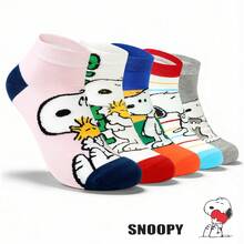SNOOPY 1/5双卡通时尚短筒袜，舒适柔软女士运动袜，创意卡通图案，时尚百搭，柔软舒适 - 彩色 - 查看 8