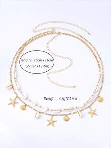 2pcs Bohemian Style Ocean Series Shell & Starfish Beaded Waist Chain For Women - Yellow Gold - View 5