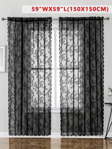 1 pieza Cortina romántica de unicolor con doble volante de encaje transparente, adecuada para dormitorio, sala de estar, balcón, decoración de jardín al aire libre, decoración del hogar diaria - Multicolor - Ver 18