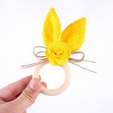 6 Pcs Easter Bunny Ears Napkin Rings Set Creative Dot Rabbit Ears Napkin Ring Holders With Flower Farmhouse Tissue Rings For Spring Dining Table Party Holiday Decor - Multicolor - View 2