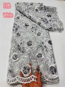 5码/1码高品质蓝色法式网纱蕾丝面料，带非洲刺绣，尼日利亚亮片网纱蕾丝面料，适用于婚礼派对礼服，2026绿色 - A - 查看 23