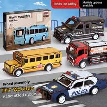 STEM Wooden Assembly Toy, Movable Inertial Force Car DIY Kit, Trains Focus And Problem-Solving Skills, Children's Birthday & Children's Day Gift - Multicolor - View 2