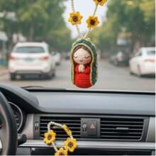 Handmade Crochet Car Charm Hanging Ornament - Unique Car Interior Decor Accessory With Prayer Angel Design - Soft Yarn Dashboard Decor For Safety & Blessing - Cute Red & Green Outfit With Yellow Flowers - Cozy Boho Car Decor For Men & Women - Ideal Gift For Boyfriend, Husband, Father, Friend - Car Accessories, Car Decor, Gifts For Men, Car Stuff, Auto Interior Embellishment, Personalized Vehicle Gift - A - 查看 3