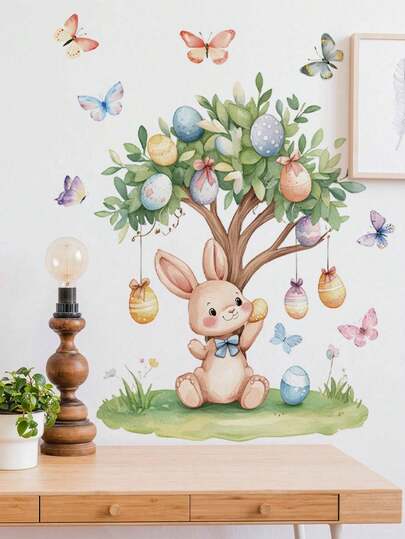 1PC- Wallpaper -Boy Kids Room Easter Bunny Decor Home Self-Adhesive Baby Nursery Decor Girl Decor Wall Stickers For Easter Party Decorations, Girls Bedroom, Easter Eggs Window Stickers – Spring Flowers Cute For Kids Room Decor Bedroom Decor