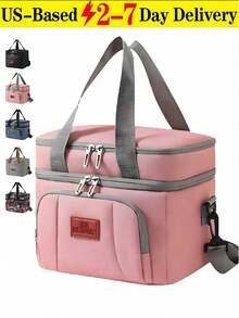 [Delivery Within 2-7 Days In The United States] 1pc Insulated Lunch Bag, Reusable Office/Picnic/Hiking/Beach Lunch Box-Leak-Proof Refrigerated Tote Storage Bag, Suitable For Adults, Back-To-School, Classroom, College, School Supplies, Kitchen Organization, Kitchen Accessories, Men's & Women's Lunch Bag, School Bag For Men & Women, School Accessories, School Supplies. Double-Layer Insulated Tote With Handle, Large-Capacity Cooler Lunch Bag For Outdoor Camping Picnics. Four-Layer Protection For Long-Lasting Insulation. Perfectly Solves Food, Fruit, And Vegetable Preservation. Generous Capacity Holds More Items. - Phong cách hồng tinh khiết - Xem 1