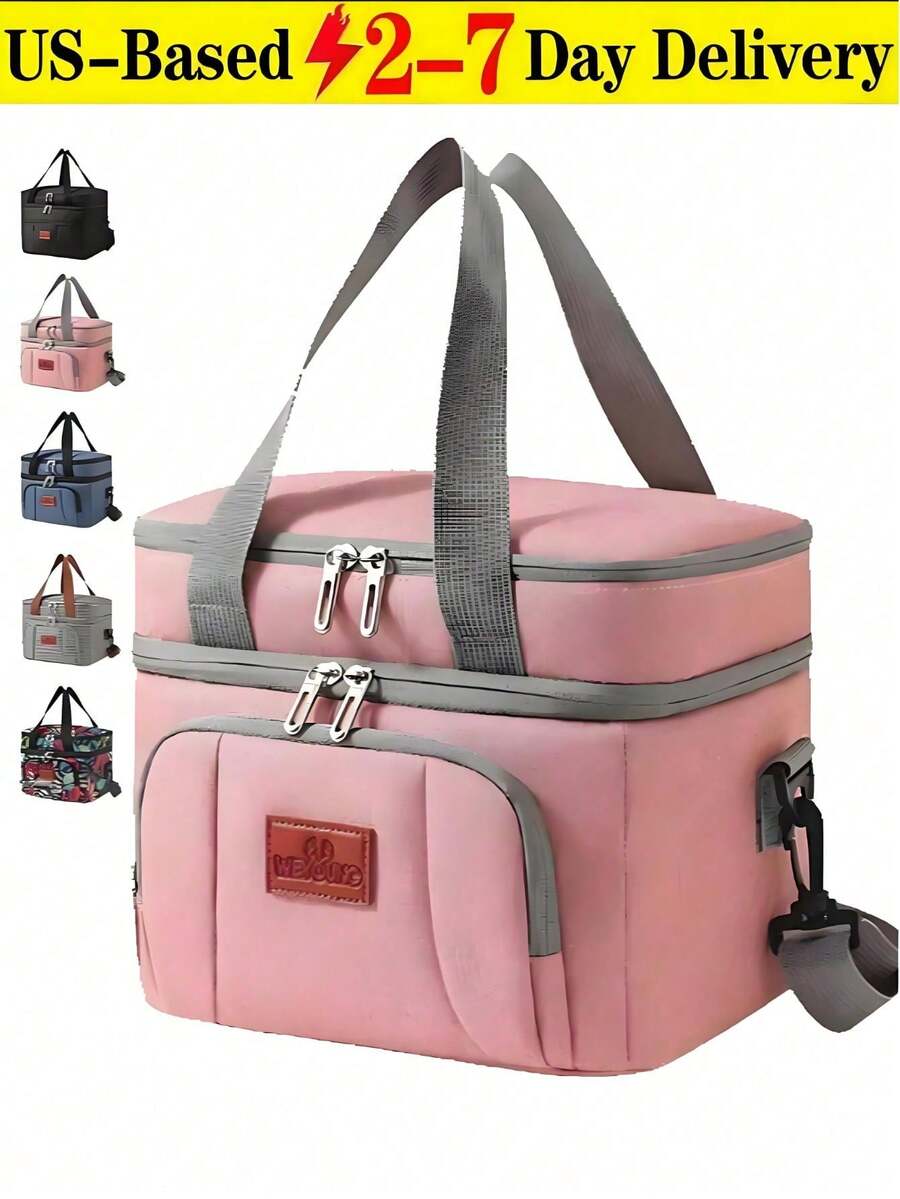 [Delivery Within 2-7 Days In The United States] 1pc Insulated Lunch Bag, Reusable Office/Picnic/Hiking/Beach Lunch Box-Leak-Proof Refrigerated Tote Storage Bag, Suitable For Adults, Back-To-School, Classroom, College, School Supplies, Kitchen Organization, Kitchen Accessories, Men's & Women's Lunch Bag, School Bag For Men & Women, School Accessories, School Supplies. Double-Layer Insulated Tote With Handle, Large-Capacity Cooler Lunch Bag For Outdoor Camping Picnics. Four-Layer Protection For Long-Lasting Insulation. Perfectly Solves Food, Fruit, And Vegetable Preservation. Generous Capacity Holds More Items. - Phong cách hồng tinh khiết - Xem 1