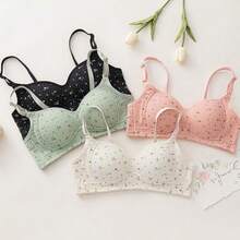 4 Packs Sweet Floral Bras For Small Bust Teens, Wireless Lift & Side Gather Anti-Sagging, Soft Skin-Friendly For Junior High Girls - Multicolor - View 2