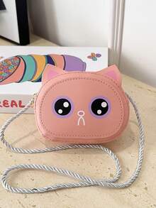 1pc Young Girl PU Leather Zipper Closure Cute Cartoon Mini Crossbody Bag, Suitable For Daily Use - Cat - View 5