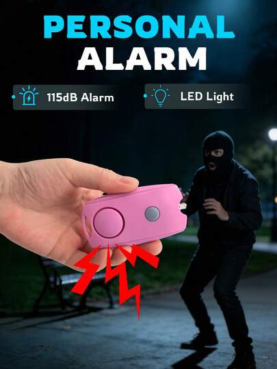 1个迷你ABS材质挤压式紧急报警器，带指示灯，黑色/粉色/灰色，夹式设计，自卫报警器，适用于女性、老人、学生和其他需要个人安全的人士