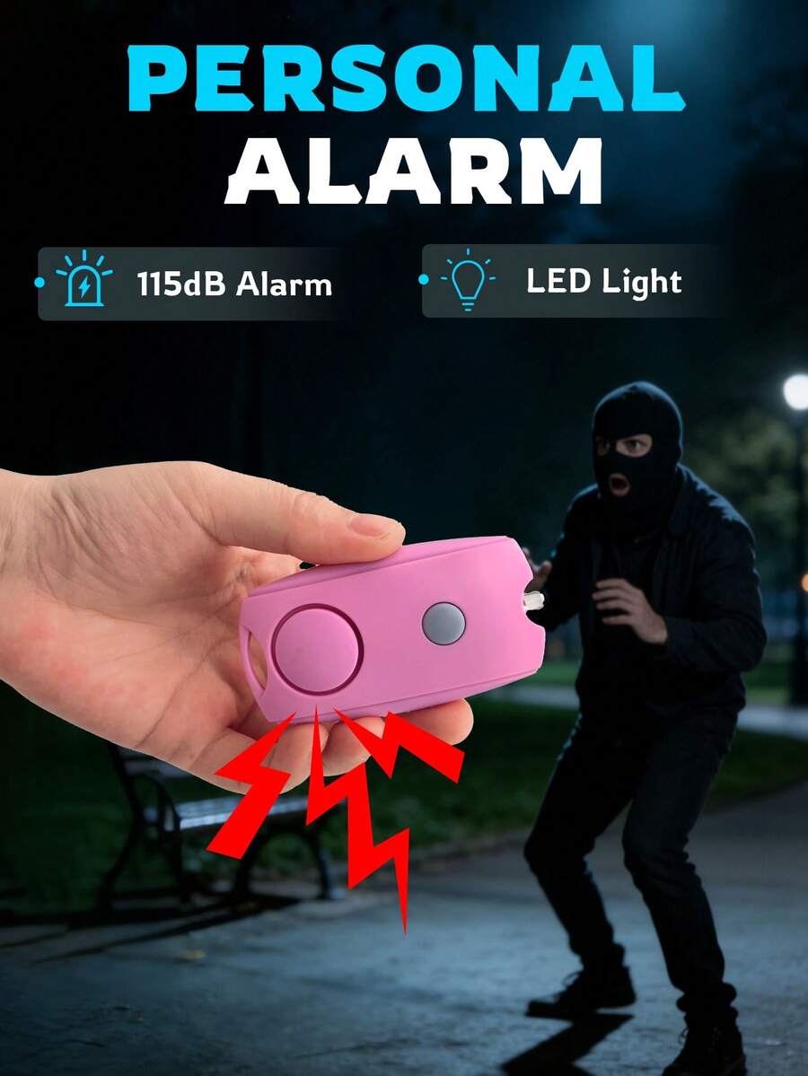 1个迷你ABS材质挤压式紧急报警器，带指示灯，黑色/粉色/灰色，夹式设计，自卫报警器，适用于女性、老人、学生和其他需要个人安全的人士