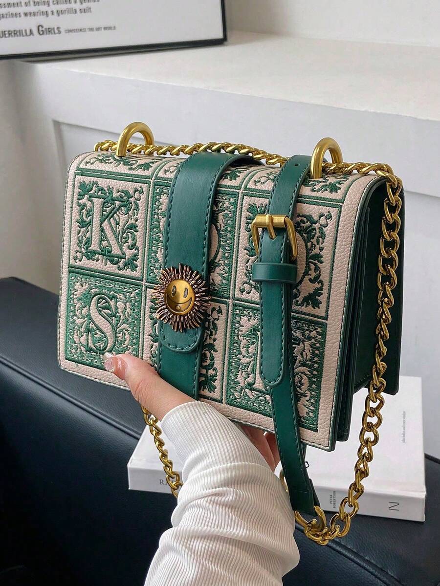 Mini Retro Square Crossbody Shoulder Bag - Green - View 1