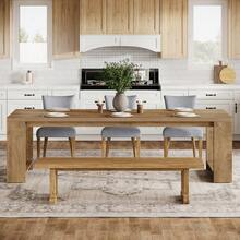 Tribesigns 86.61-Inch Dining Table For 6-8, Farmhouse Narrow Kitchen Table With Wood Pedestal Base, Extra Long Rectangular Dinner Table For Living Room, Dining Room And Kitchen, Natural Oak - 天然橡木 - 查看 6