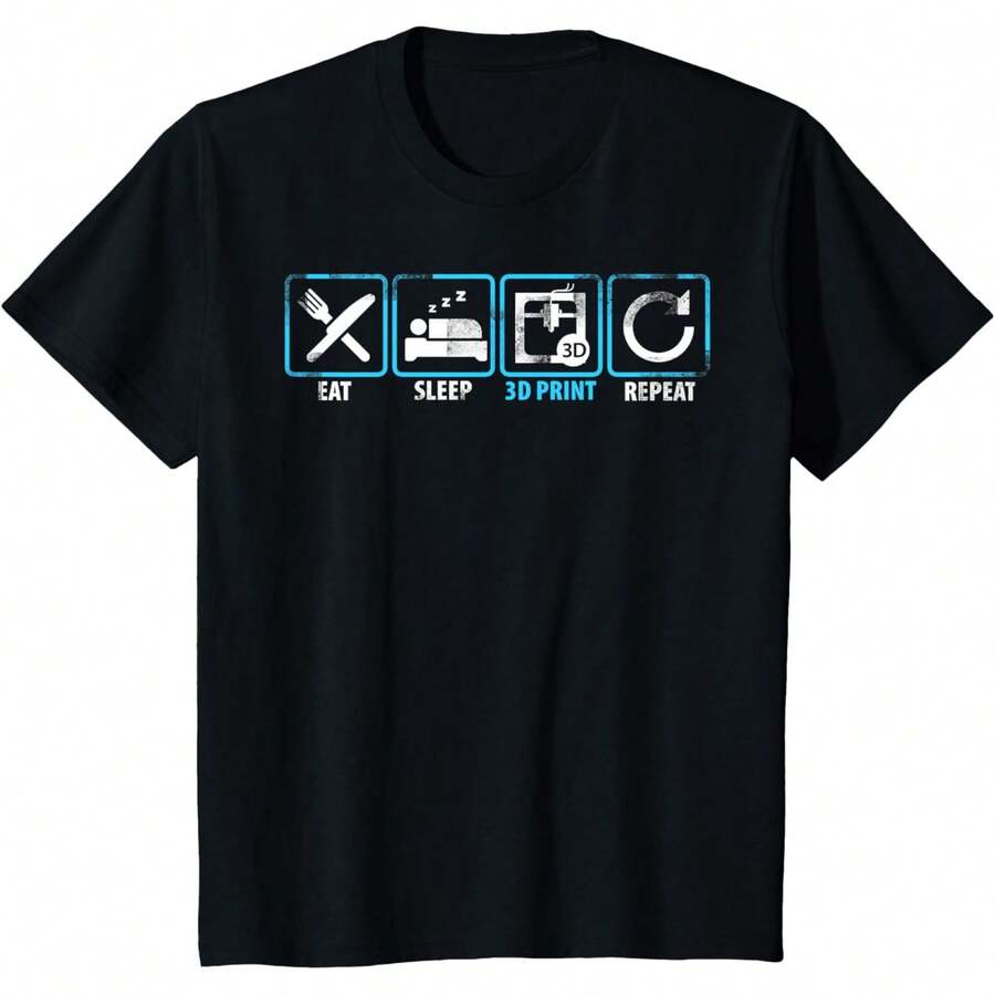 Camiseta de regalo tecnológico de impresora 3D con filamento repetido de impresión 3D Eat Sleep - Negro - Ver 1