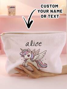 1pc Customized Name Cartoon Pony Pattern Corduroy Toiletry Storage Bag, Perfect Choice For Organizing Toiletries When Traveling, Can Be Customized According To Your Unique Design, Very Suitable For Children, Print Your Own Name Or Print Your Sister's And Classmates' Names As A Gift To Give To Others - Multicolor - View 14