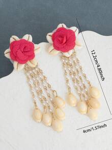 1 Pair Asian Boho Style Versatile Casual Multi-Element Rose, Seashell, Tassel Long Earrings - Multicolor - View 5