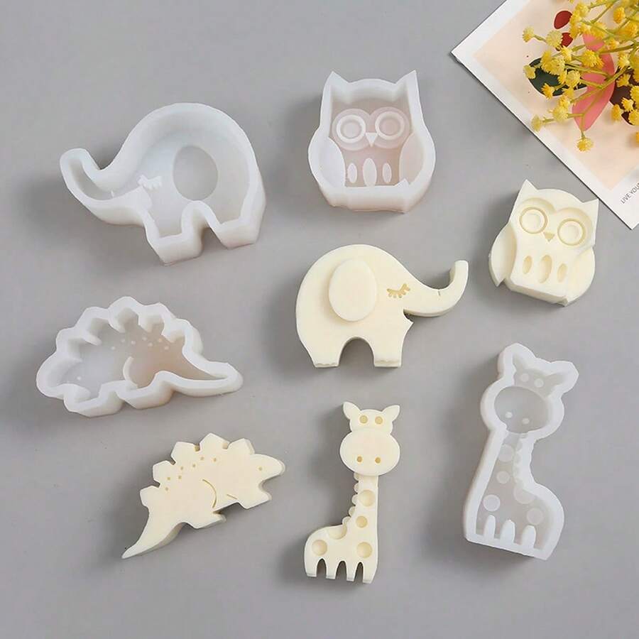 卡通猫头鹰、大象、长颈鹿、恐龙香薰蜡烛模具 DIY动物香薰石石膏硅胶模具 - 白色 - 查看 1