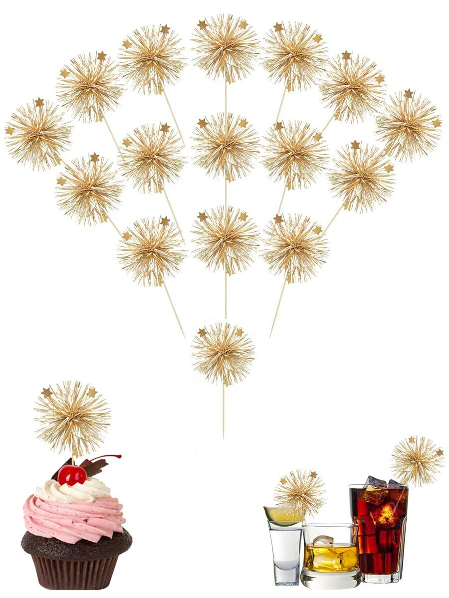 5/10/20 buc. Decoruri pentru cupcake cu sclipici auriu, cu artificii, decorațiuni pentru tort de ziua de naștere, stele, flori cu sclipici, agitatoare pentru băuturi, aculețe pentru fructe, accesorii pentru petreceri studențești - Multicolor - Vizualizare 1