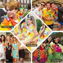 6 Pcs Women's Vibrant Hula Dance Costume Set Tropical Necklace Flower Lei Bracelets Grass Skirt Beach Party Essentials - Multicolor - View 5