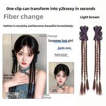 Hair Accessories Wig - Boxing Braid With Ribbon Bow [dark Brown] One Pair - View 3