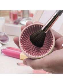1pc Solid Silicone Makeup Brush Cleaning Bowl, Silicone Makeup Brush Cleaning Mat, Suitable For Cleaning Eyebrow Brush, Blush Brush, Powder Brush, Eyeshadow Brush - A - View 4