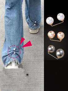 1/2pcs Pearl Jeans Ankle Clip, Chest Anti Light Needle, Anti Stepping Slipper Buckle, Pants Length Adjuster - One Size - View 2