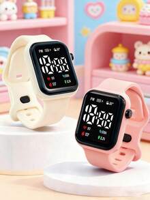 2pcs Battery Powered Fashion Electronic Watch, LED Display, Soft Silicone Strap, Rectangular Dial, Time Display Only, Suitable For Daily Wear, School, Sports, Gifts - Multicolor - View 9