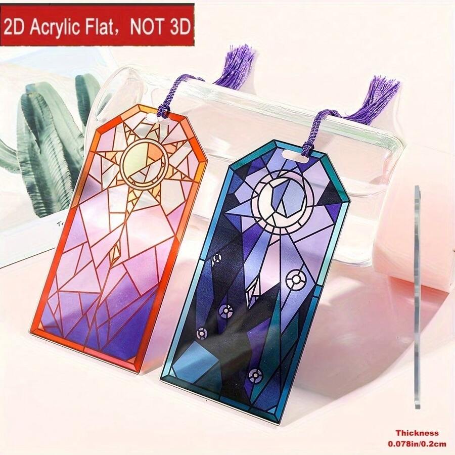 2D Elegant Moon & Sun Acrylic Bookmarks - Colorful Transparent Page Markers, Suitable For 11 Festivals As Perfect Daily Office Accessories Or Gifts For Book Lovers, 2D Flat Design - A - View 1